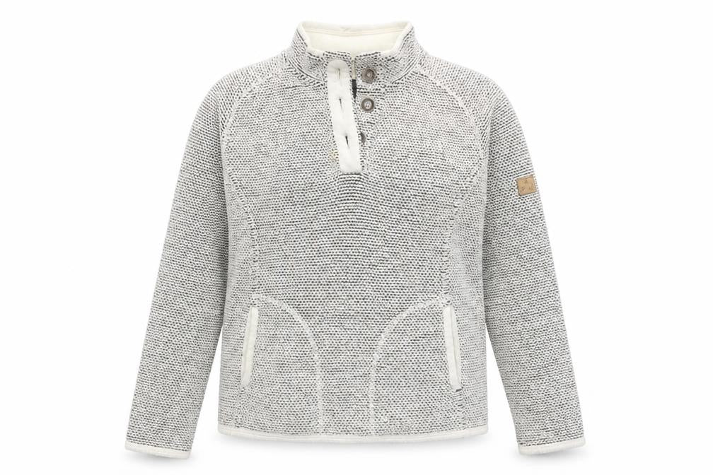 Front view of Weird Fish Women's Beige Henley Sweatshirt Small Cotton Blend Casual Pullover