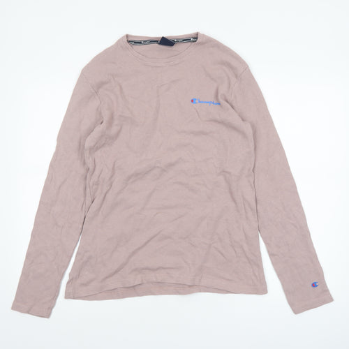 Champion Men's Brown Long Sleeve Cotton Crew Neck Top Size L
