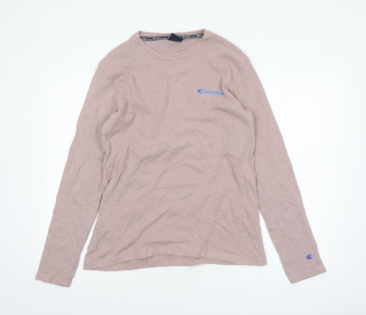 Champion Men's Brown Long Sleeve Cotton Crew Neck Top Size L
