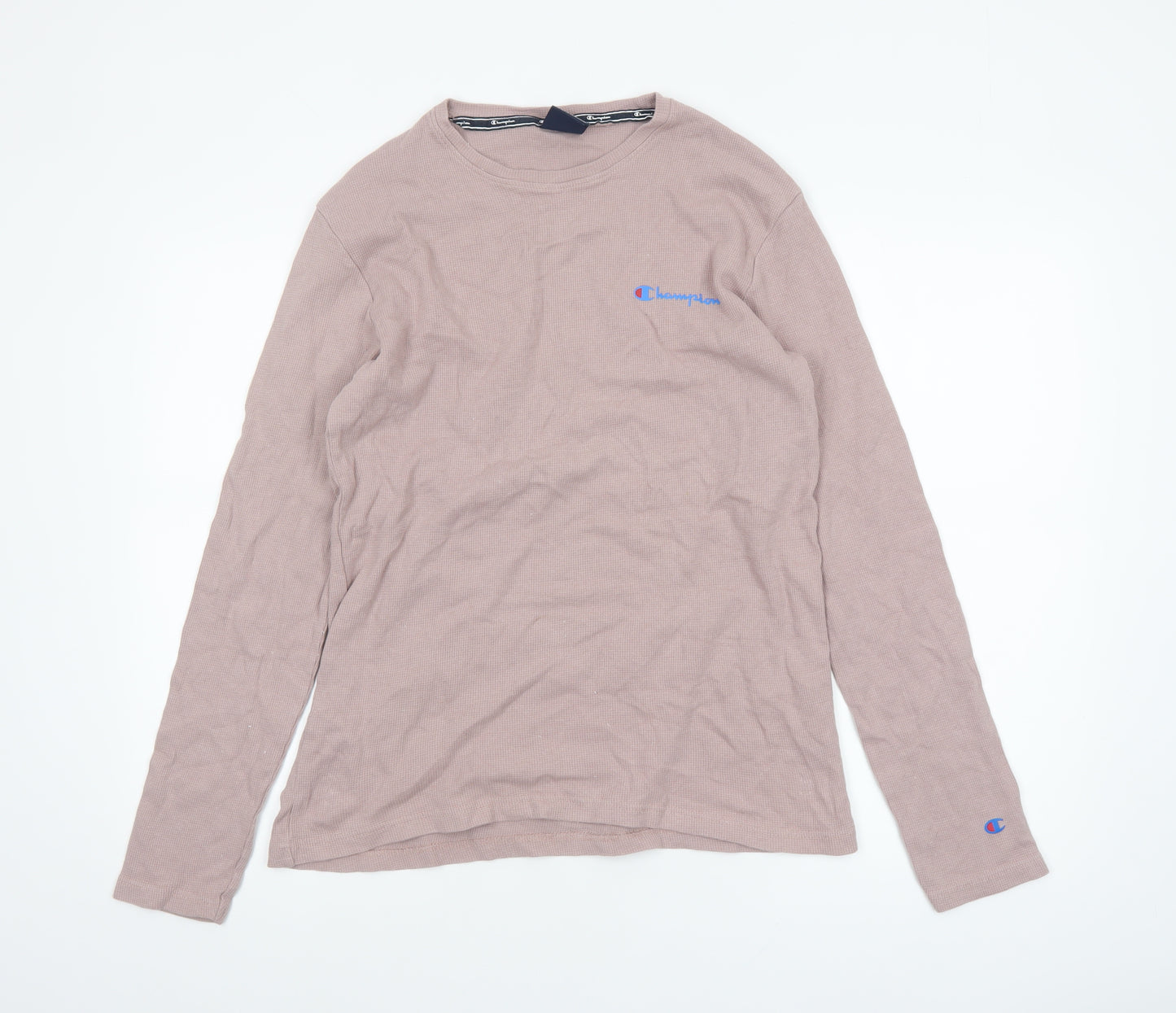 Champion Men's Brown Long Sleeve Cotton Crew Neck Top Size L