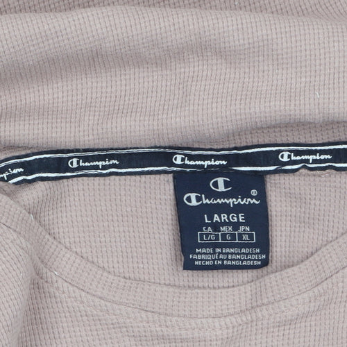 Champion Men's Brown Long Sleeve Cotton Crew Neck Top Size L