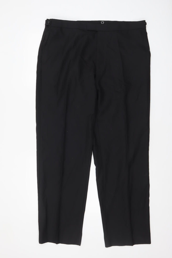 Marks and Spencer Men Black Wool Silk Dress Pants 32W 31L Classic Fit