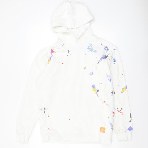 Zara Mens White Paint Splatter Pullover Hoodie Size M