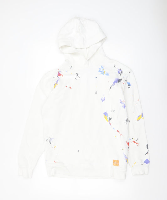 Zara Mens White Paint Splatter Pullover Hoodie Size M