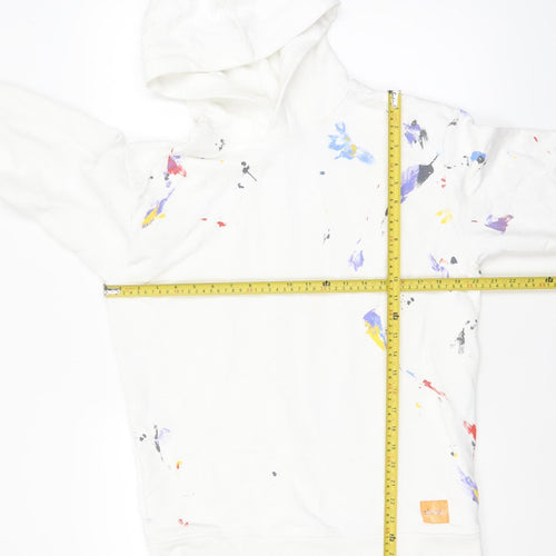 Zara Mens White Paint Splatter Pullover Hoodie Size M