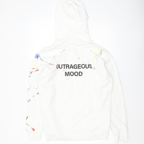 Zara Mens White Paint Splatter Pullover Hoodie Size M