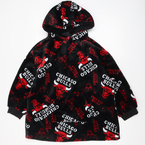 NBA Boys Black Chicago Bulls Fleece Hooded Robe S Lightweight Lounge Wear