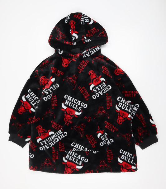 NBA Boys Black Chicago Bulls Fleece Hooded Robe S Lightweight Lounge Wear