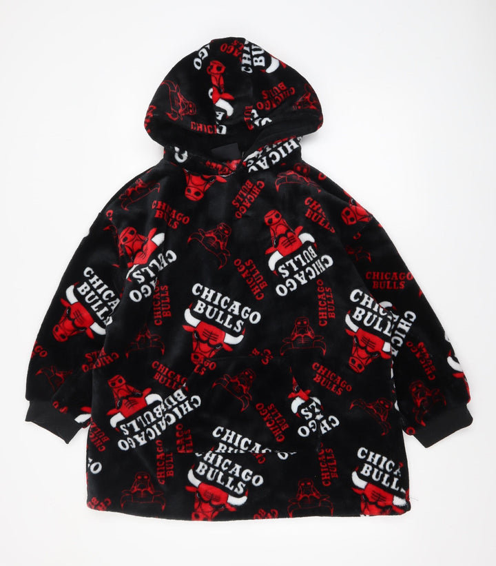 NBA Boys Black Chicago Bulls Fleece Hooded Robe S Lightweight Lounge Wear