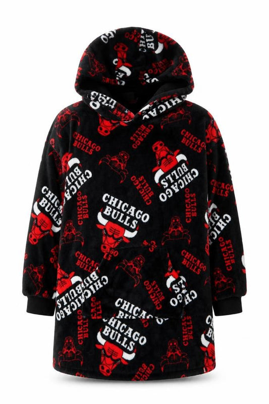 NBA Boys Black Chicago Bulls Fleece Hooded Robe S Lightweight Lounge Wear