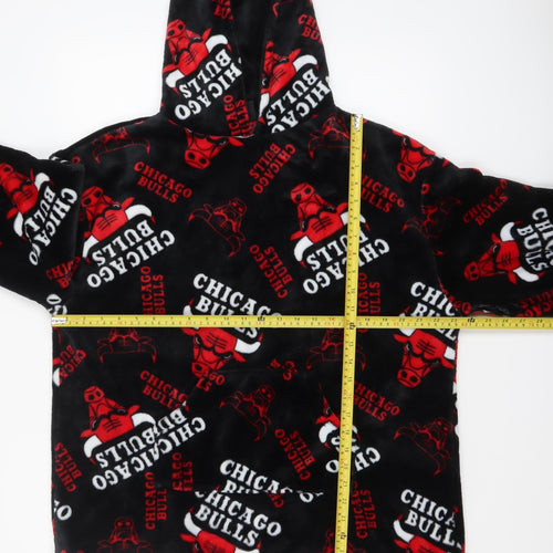 NBA Boys Black Chicago Bulls Fleece Hooded Robe S Lightweight Lounge Wear