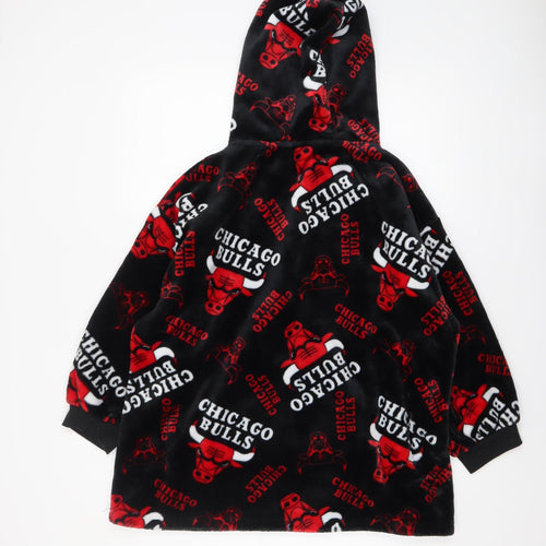 NBA Boys Black Chicago Bulls Fleece Hooded Robe S Lightweight Lounge Wear