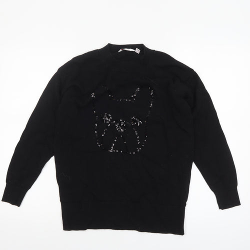 Bau de Fiori Women’s Black Sequin Dog Cotton Viscose Jumper Size S