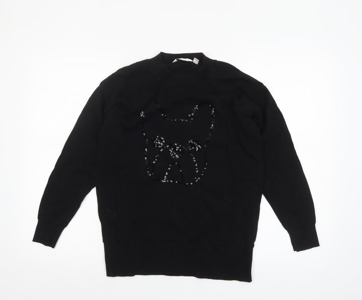 Bau de Fiori Women’s Black Sequin Dog Cotton Viscose Jumper Size S