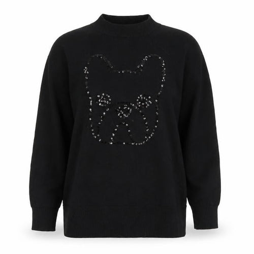 Bau de Fiori Women’s Black Sequin Dog Cotton Viscose Jumper Size S