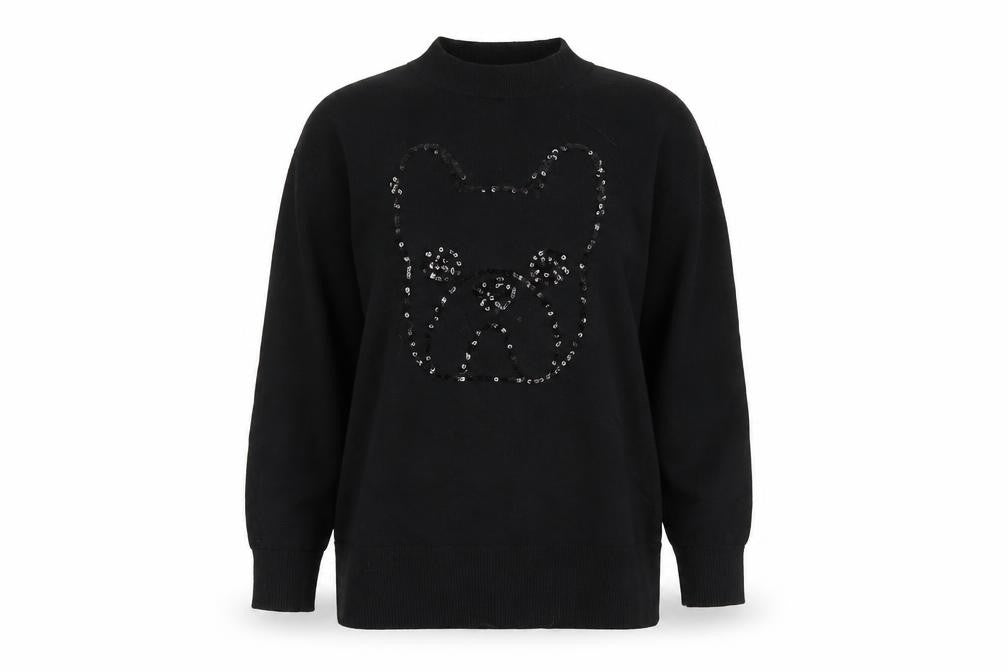 Bau de Fiori Women’s Black Sequin Dog Cotton Viscose Jumper Size S