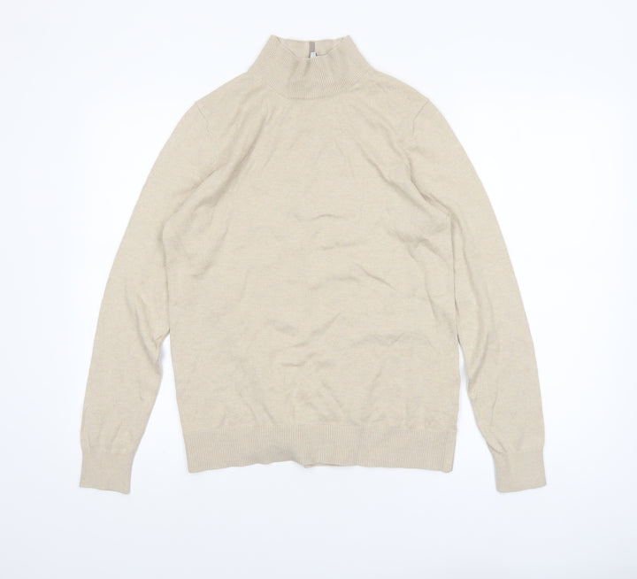 Joules Womens Beige Mock Neck Cotton Blend Knit Jumper UK 14