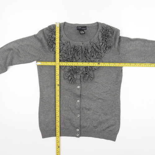 Grace Women Grey Ruffle Cardigan Small Long Sleeve Knitwear