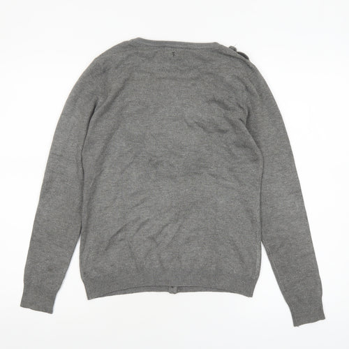Grace Women Grey Ruffle Cardigan Small Long Sleeve Knitwear