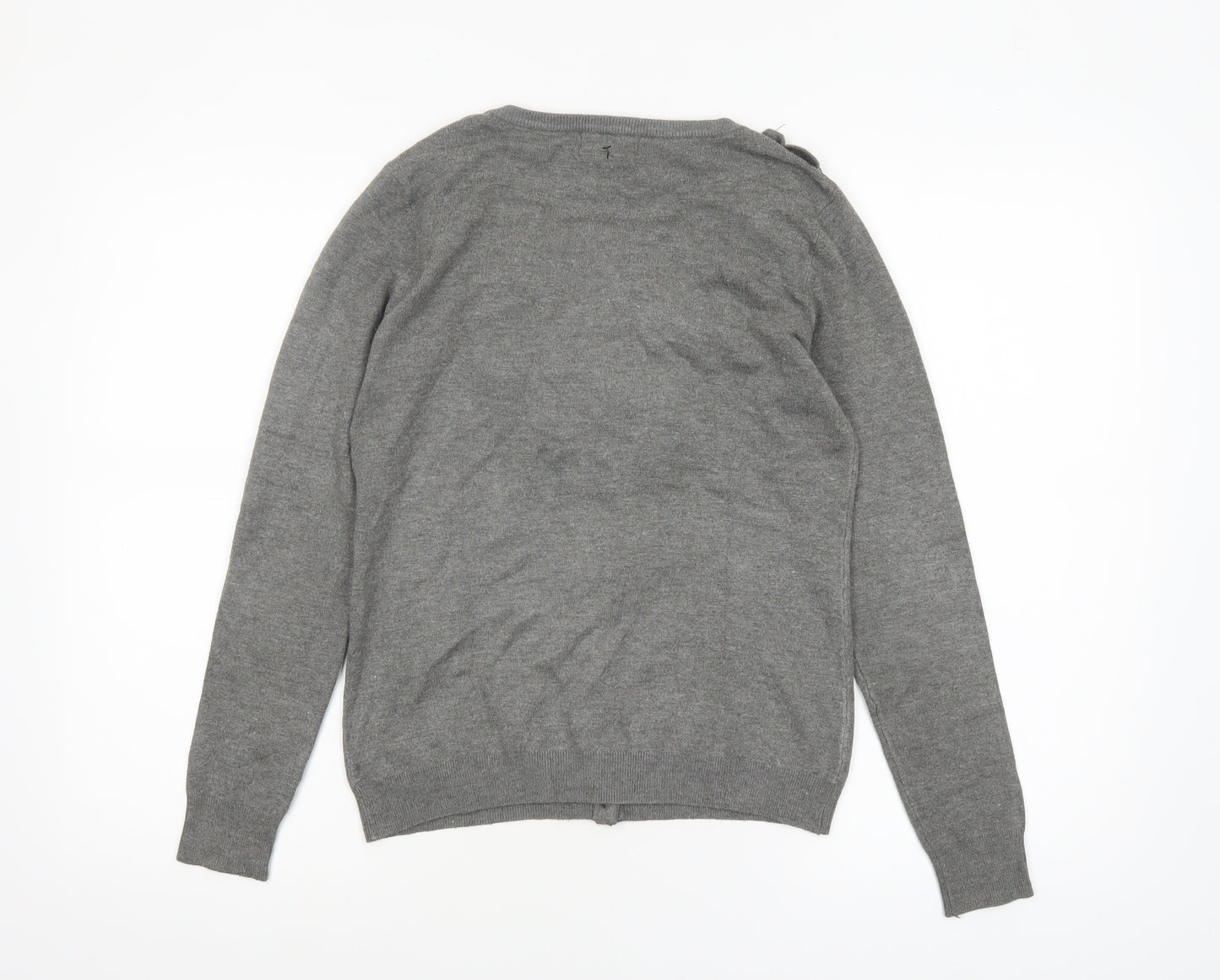 Grace Women Grey Ruffle Cardigan Small Long Sleeve Knitwear