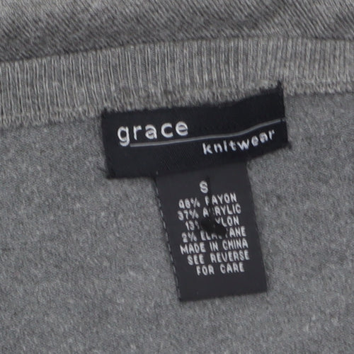 Grace Women Grey Ruffle Cardigan Small Long Sleeve Knitwear