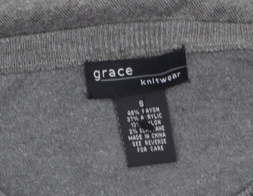 Grace Women Grey Ruffle Cardigan Small Long Sleeve Knitwear