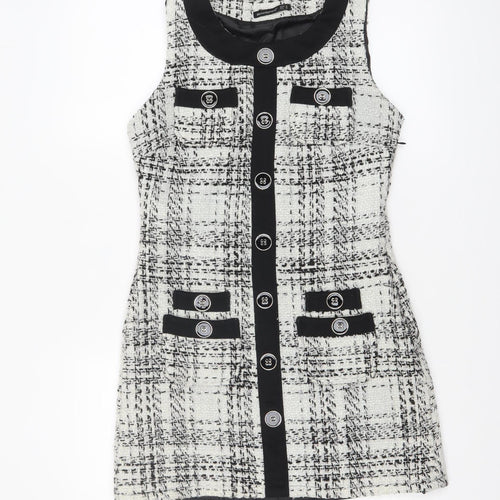 Atmosphere Women Black White Tweed Check Sleeveless Shift Dress Size 10