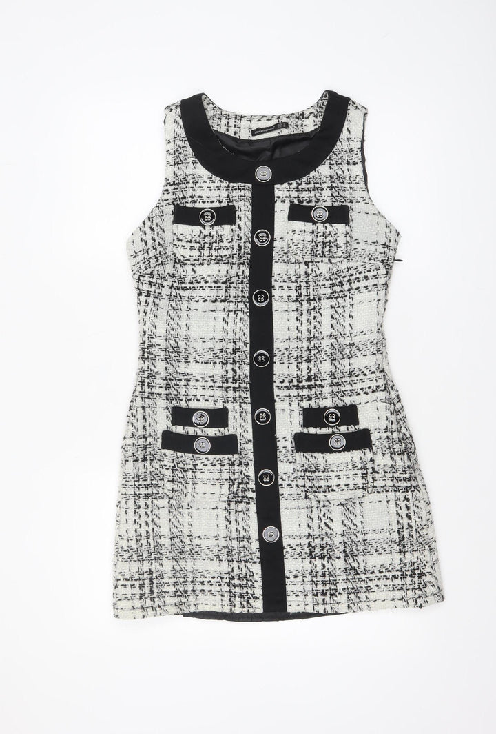 Atmosphere Women Black White Tweed Check Sleeveless Shift Dress Size 10