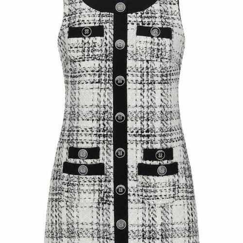 Atmosphere Women Black White Tweed Check Sleeveless Shift Dress Size 10