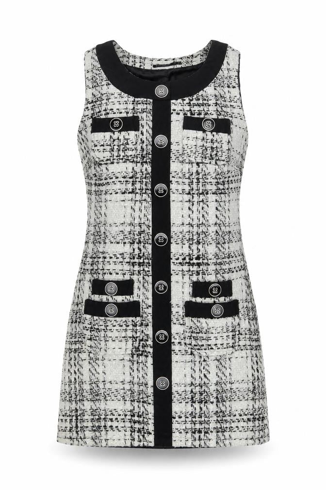 Atmosphere Women Black White Tweed Check Sleeveless Shift Dress Size 10