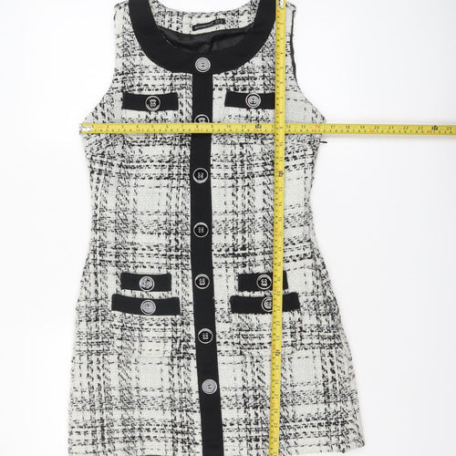 Atmosphere Women Black White Tweed Check Sleeveless Shift Dress Size 10