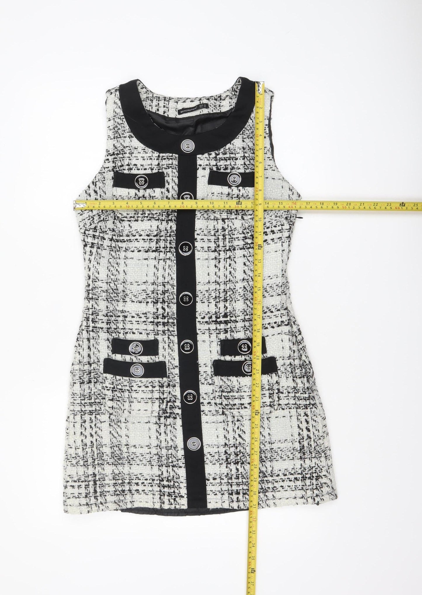Atmosphere Women Black White Tweed Check Sleeveless Shift Dress Size 10