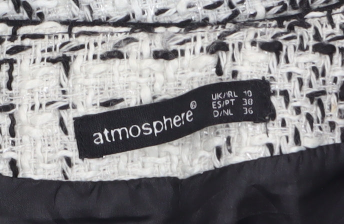 Atmosphere Women Black White Tweed Check Sleeveless Shift Dress Size 10