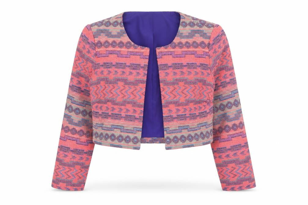 Jovonna London Women's Multicoloured Cropped Geometric Blazer UK 8