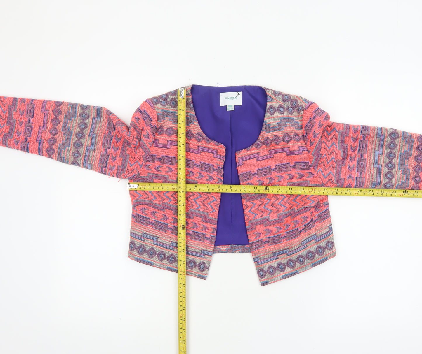 Jovonna London Women's Multicoloured Cropped Geometric Blazer UK 8
