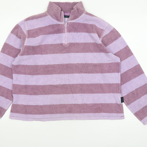 Boden Women's Purple Striped 1/4 Zip Fleece Sweatshirt XL