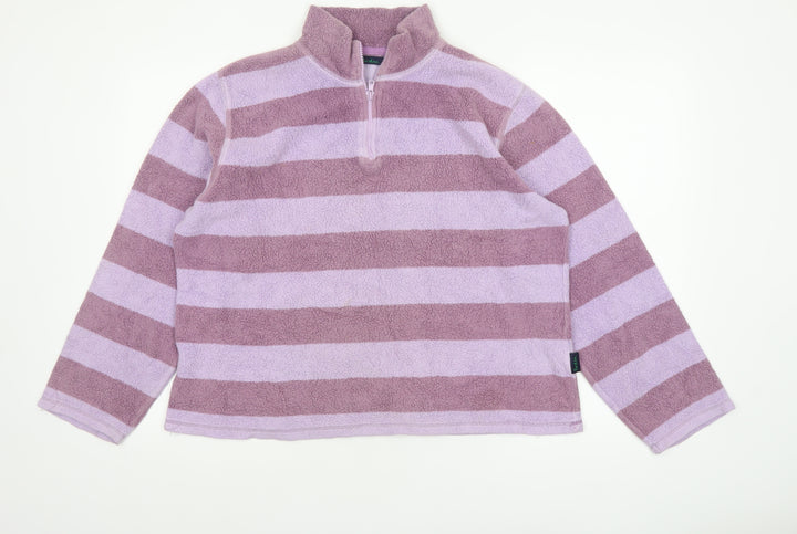 Boden Women's Purple Striped 1/4 Zip Fleece Sweatshirt XL