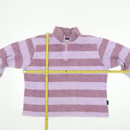 Boden Women's Purple Striped 1/4 Zip Fleece Sweatshirt XL