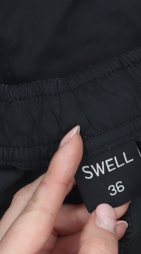 Swell Mens Black 36 Regular Fit Elastic Waist Casual Shorts