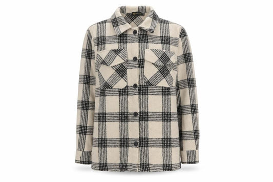 Front view of I Saw It First Women’s Beige Check Shacket Jacket, size UK 8