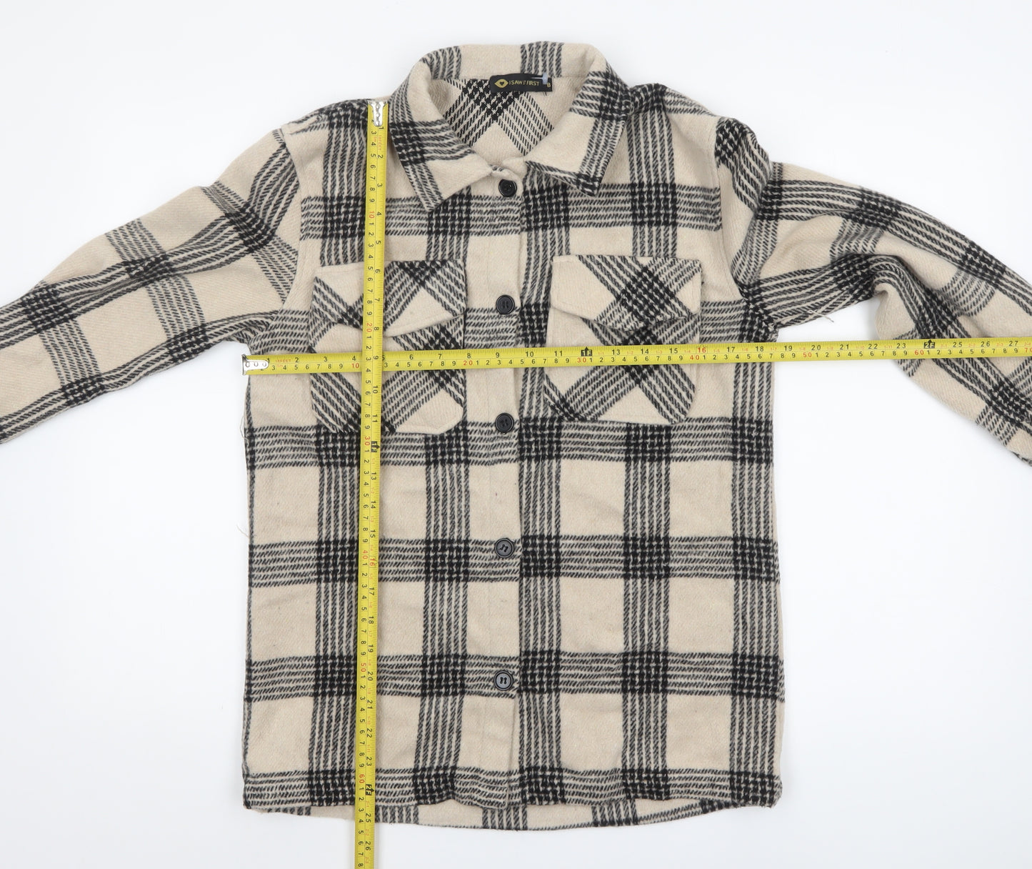 I Saw It First Women’s Beige Check Shacket Jacket Size 8