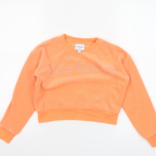 Juicy Couture Girls Orange Velour Rhinestone Logo Pullover Sweatshirt 8-9 Years
