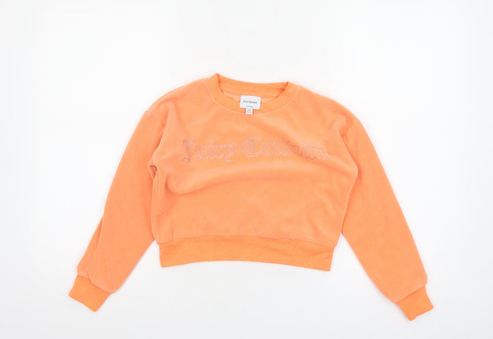 Juicy Couture Girls Orange Velour Rhinestone Logo Pullover Sweatshirt 8-9 Years