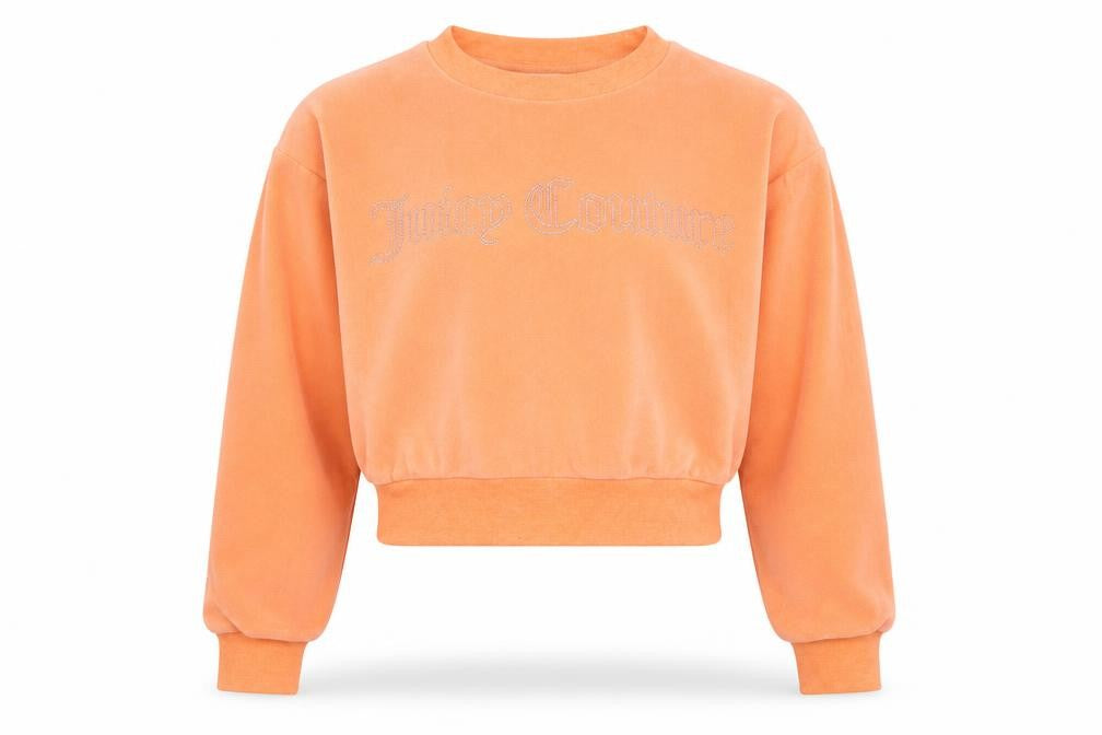 Juicy Couture Girls Orange Velour Rhinestone Logo Pullover Sweatshirt 8-9 Years