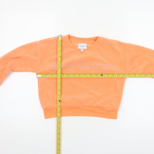 Juicy Couture Girls Orange Velour Rhinestone Logo Pullover Sweatshirt 8-9 Years