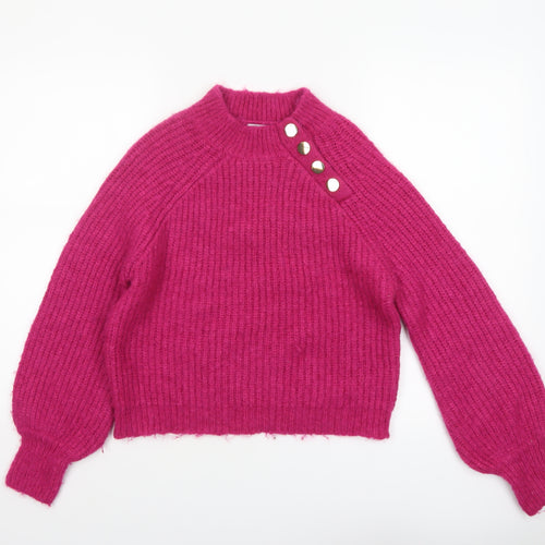 Sonder Studio Women’s Pink Chunky Knit Mock Neck Jumper Size 14