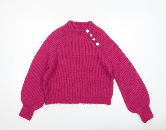 Sonder Studio Women’s Pink Chunky Knit Mock Neck Jumper Size 14