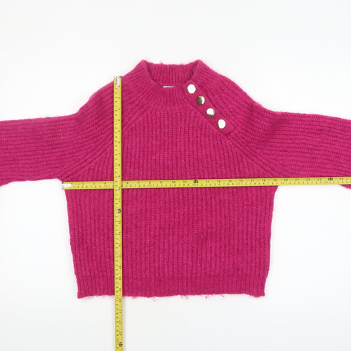 Sonder Studio Women’s Pink Chunky Knit Mock Neck Jumper Size 14