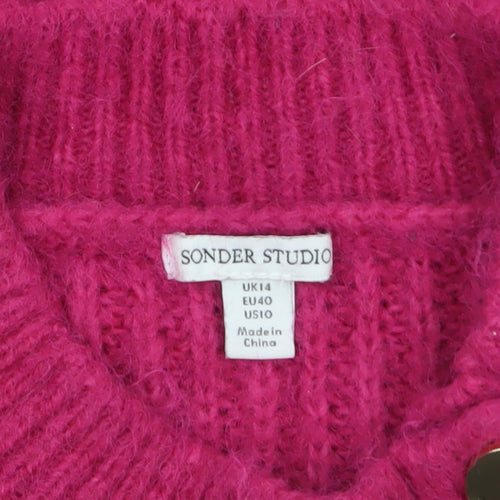 Sonder Studio Women’s Pink Chunky Knit Mock Neck Jumper Size 14