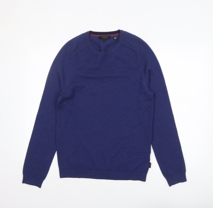 Ted Baker Men Blue Wool Blend Crew Neck Pullover Jumper Size S